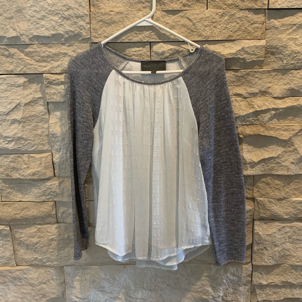 Grey & white mixed media sweater